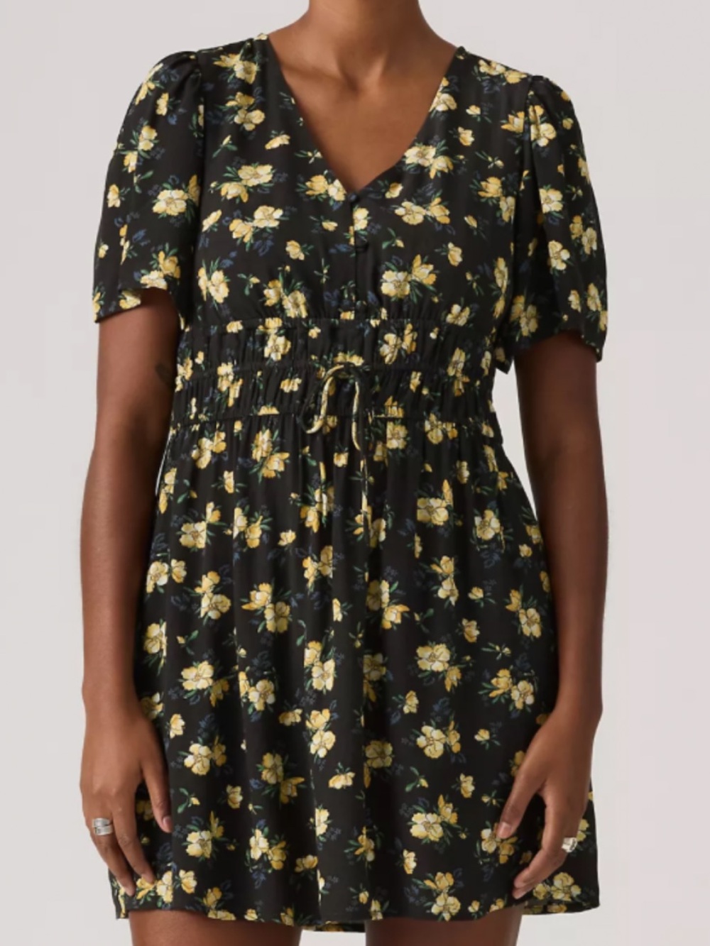 Levi's Black Mini Dress with Yellow Floral Print